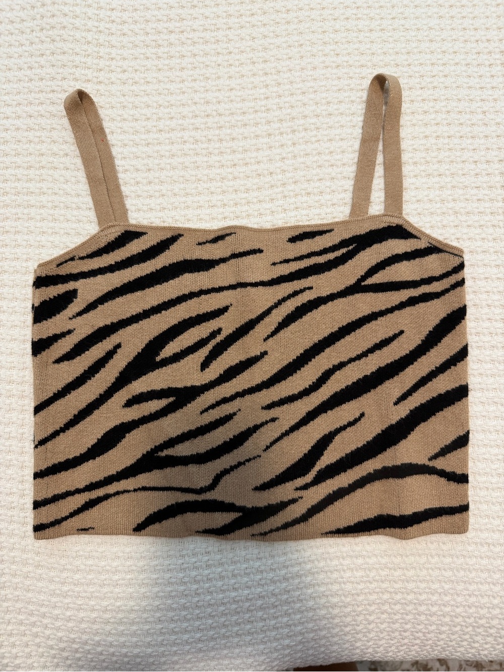 Lulu's Tan and Black Zebra Knit Cami Crop Top